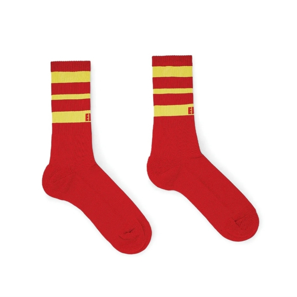 NWT Unisex ERL Crew Red and Yellow Striped Socks Sz M